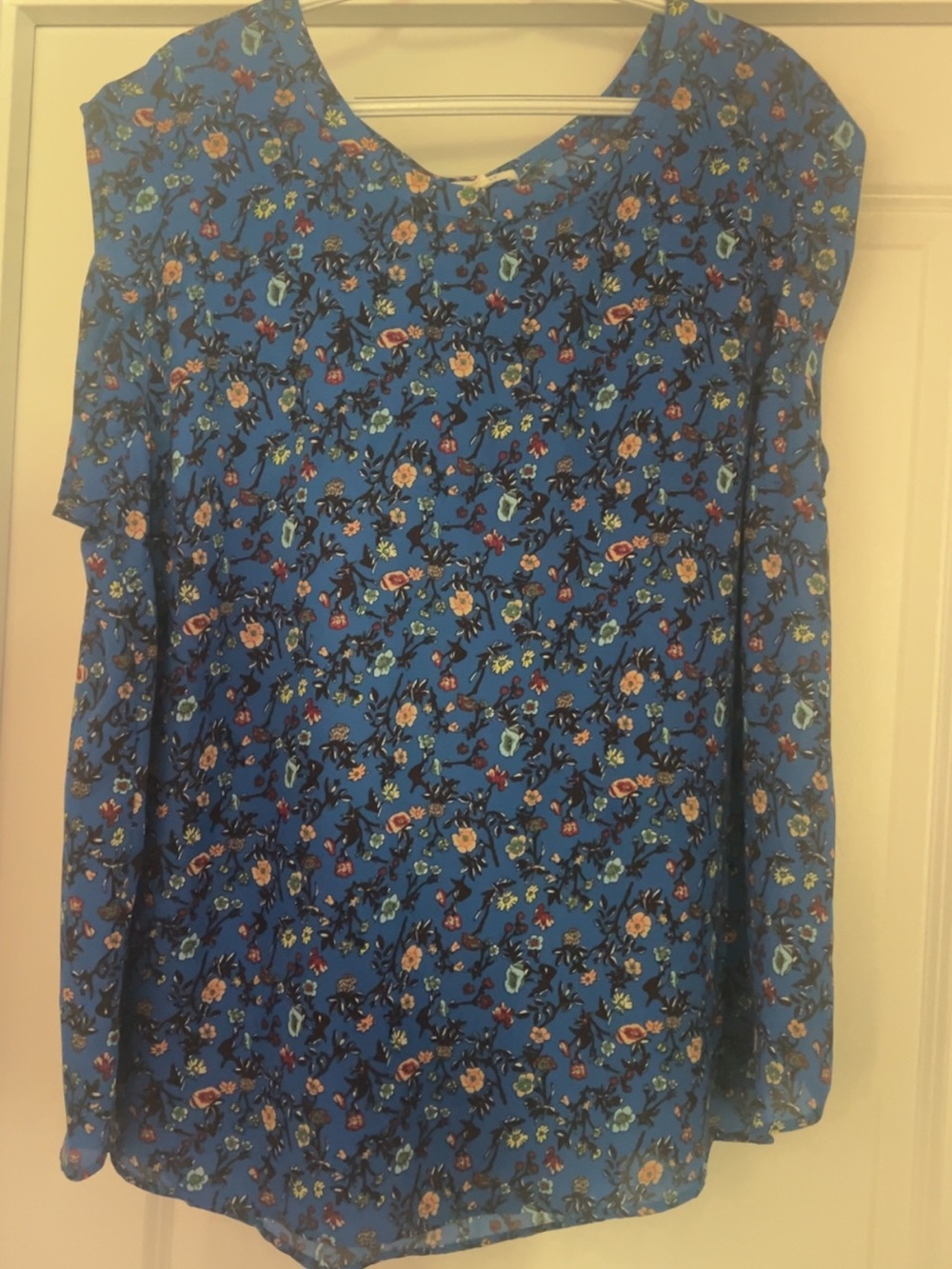 Pleione Royal Blue Floral Cap-Sleeve Top
